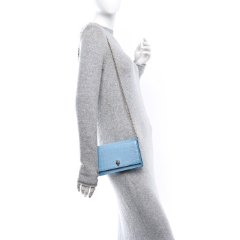 ALEXANDER MCQUEEN Calfskin Crocodile Embossed Skull Mini Crossbody Bag Blue