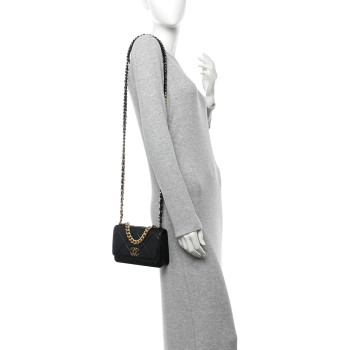 CHANEL Lambskin Quilted Chanel 19 Wallet On Chain WOC Black