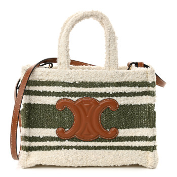 CELINE Stripe Triomphe Small Cabas Thais Khaki Tan