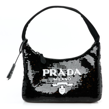 PRADA Paillettes Sequin Mini Re-Edition 2000 Bag Black White