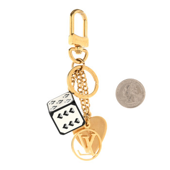 LOUIS VUITTON Metal Resin Game On Dice and Heart Charm Key Holder Gold