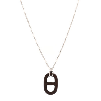 HERMES Vulcanium Chaine d'Ancre Necklace Silver Brun