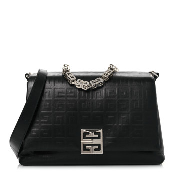 GIVENCHY Soft Calfskin 4G Embossed Medium Shoulder Bag Black