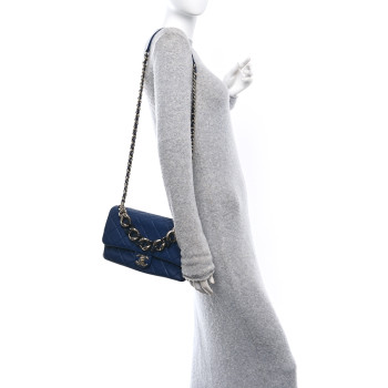 CHANEL Lambskin Quilted Resin Bi-Color Chain Flap Bag Navy