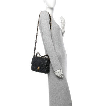CHANEL Lambskin Quilted Small Chain Top Handle Flap Black