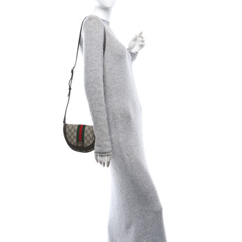 GUCCI GG Supreme Monogram Textured Dollar Calfskin Web Mini Ophidia Flap Shoulder Bag Beige Ebony New Acero