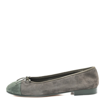CHANEL Suede Cap Toe CC Ballerina Flats 36.5 Grey Green