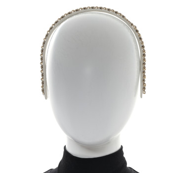 CHANEL Metal Lambskin CC Chain Headband Gold White
