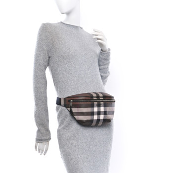 BURBERRY E-canvas Check Cason Bum Bag Dark Birch Brown