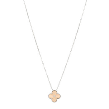 VAN CLEEF & ARPELS 18K White Rose Gold Diamond Guilloche Vintage Alhambra Pendant Necklace