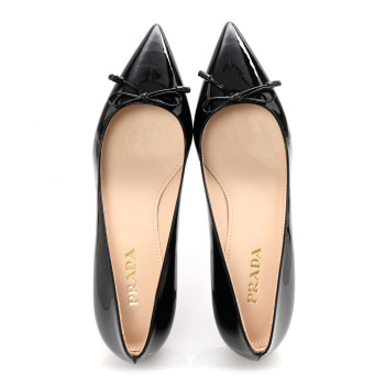 PRADA Vernice Pointed Toe 50mm Bow Pumps 38 Black