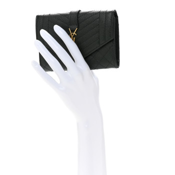 SAINT LAURENT Grain De Poudre Textured Mixed Matelasse Triquilt Small Monogram Envelope Wallet Dark Green