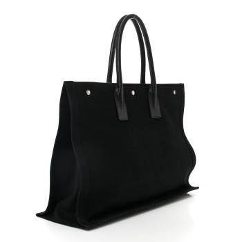 SAINT LAURENT Linen Calfskin Rive Gauche Tote Black