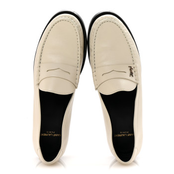 SAINT LAURENT Smooth Calfskin Mens Penny Loafers 42.5 Pearl
