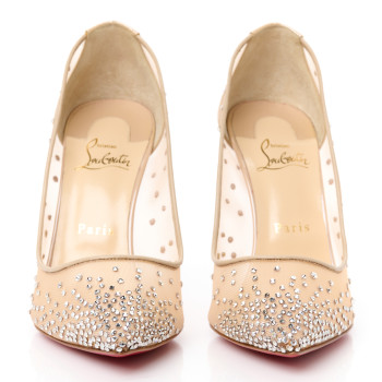 CHRISTIAN LOUBOUTIN Suede Lame Crystal Strass Follies 100 Pumps  39 Light Silk