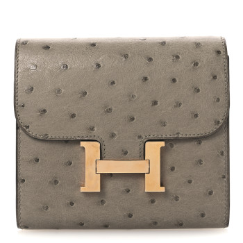 HERMES Ostrich Constance Short Wallet Gris Tourterelle