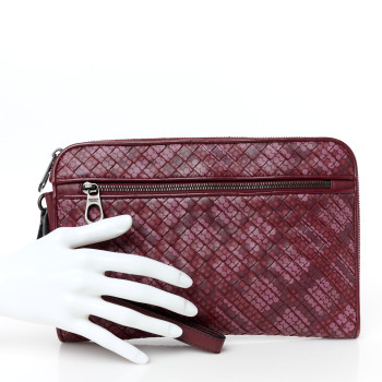 BOTTEGA VENETA Nappa Intrecciato Polka Dot Small Document Case Burgundy