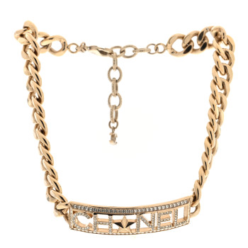 CHANEL Crystal Chain Short Logo Necklace Gold