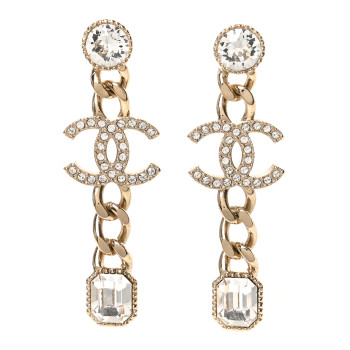 CHANEL Crystal CC Chain Drop Earrings Gold