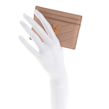SAINT LAURENT Grain De Poudre Matelasse Chevron Monogram Credit Card Case Pale Pink
