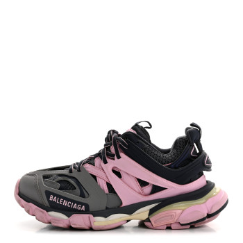 BALENCIAGA Mesh Rubber Tri-Color Womens Track Sneakers 37 Dark Grey Pink Grey