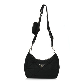 PRADA Re-Nylon Triangle Padded Patchwork Shoulder Bag Black
