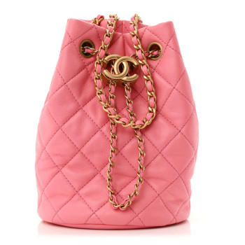 CHANEL Lambskin Quilted Pearl Crush Drawstring Bag Pink