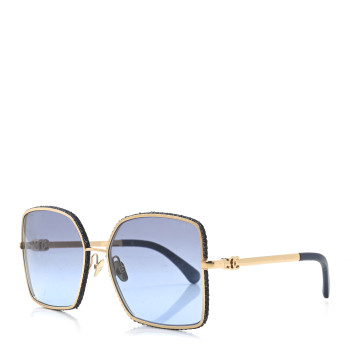 CHANEL Metal Calfskin Denim Square Sunglasses 4288Q Blue