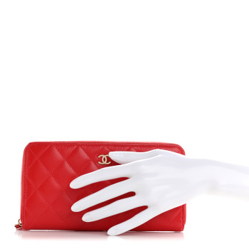 CHANEL Caviar Quilted Large Gusset Zip Around Wallet Red