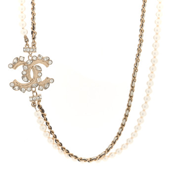 CHANEL Pearl Crystal Metallic Lambskin CC Choker Necklace Gold