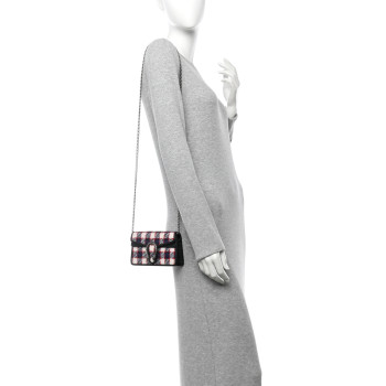 GUCCI Vintage Tweed Check Super Mini Dionysus Shoulder Bag White Hibiscus Red Marine