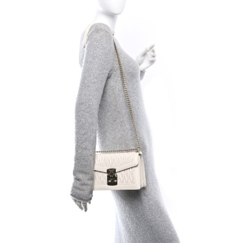 MIU MIU Lambskin Confidential Matelasse Chain Shoulder Bag White