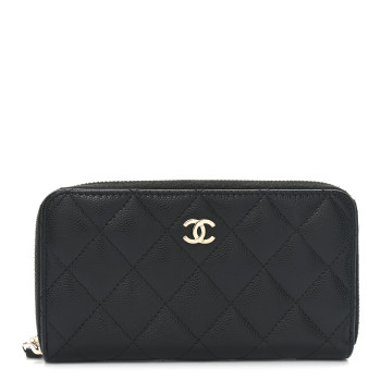 CHANEL Caviar Quilted Medium Zip Around Wallet Black
