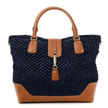 GUCCI Raffia Large Santa Monica Tote Blue