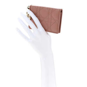 CHRISTIAN DIOR Calfskin Cannage Mini Lady Dior Wallet Fard