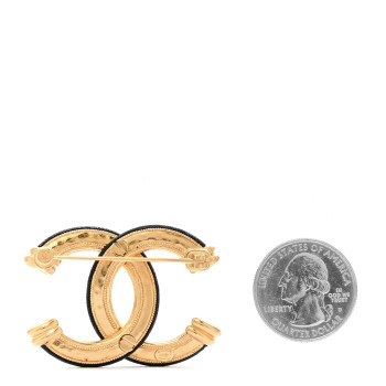 CHANEL Metal Lambskin CC Brooch Black Gold