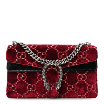 GUCCI Velvet Skipper Crystal GG Monogram Small Dionysus Shoulder Bag Red Cipria Black Black Diamond
