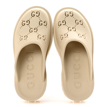 GUCCI Rubber Monogram GG Go Through Platform Slide Clogs 38 Mystic White