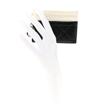 CHRISTIAN DIOR Lambskin Cannage Lady Dior Card Holder Black White