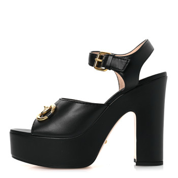GUCCI Nappa Charlotte Horsebit 40/135mm Platform Sandals 40 Black