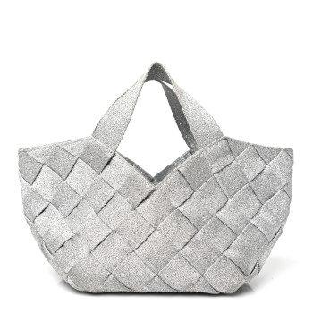 BOTTEGA VENETA Webbing Maxi Intrecciato Mini Cassette Tote Silver