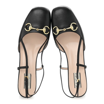 GUCCI Malaga Kid Horsebit 70mm Slingback Pumps 40 Black