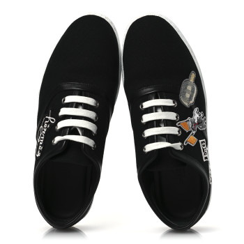 HERMES Canvas Embroidered Innocent Sneakers 38 Black