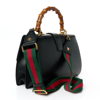 GUCCI Calfskin Bamboo Web Large Dionysus Top Handle Bag Black Bright Evergreen Hibiscus Red