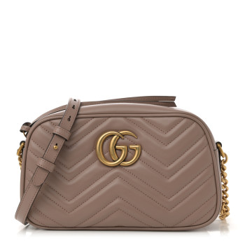 GUCCI Calfskin Matelasse Small GG Marmont Chain Shoulder Bag Porcelain Rose
