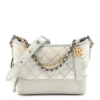 CHANEL Metallic Aged Calfskin Quilted Small Gabrielle Hobo Silver