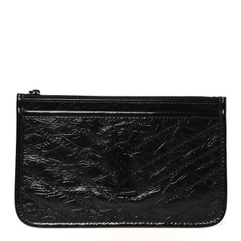 SAINT LAURENT Crinkled Calfskin Matelasse Monogram Niki Bill Pouch Black