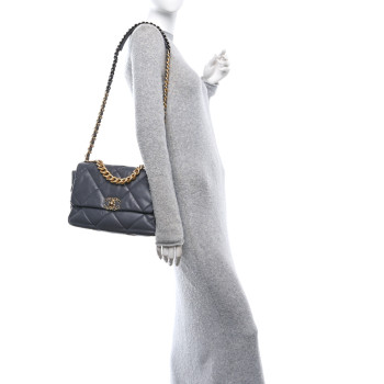 CHANEL Quilted Large Chanel 19 Flap Dark Grey