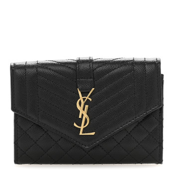 SAINT LAURENT Grain De Poudre Textured Mixed Matelasse Triquilt Small Monogram Envelope Wallet Black