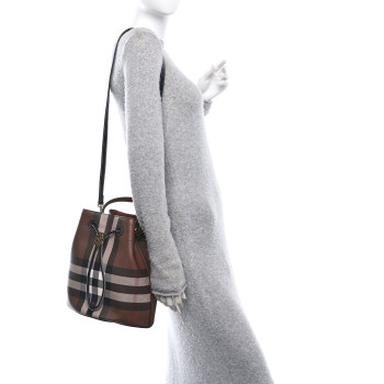 BURBERRY Giant Check Calfskin TB Mini Bucket Bag Dark Birch